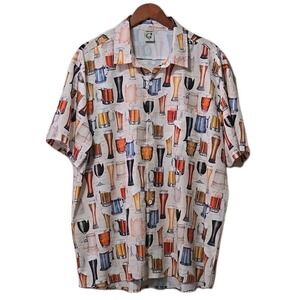 Hardaddy Hawaiian Shirt Men's XL Beige Beer Print Short Sleeve Button Casual